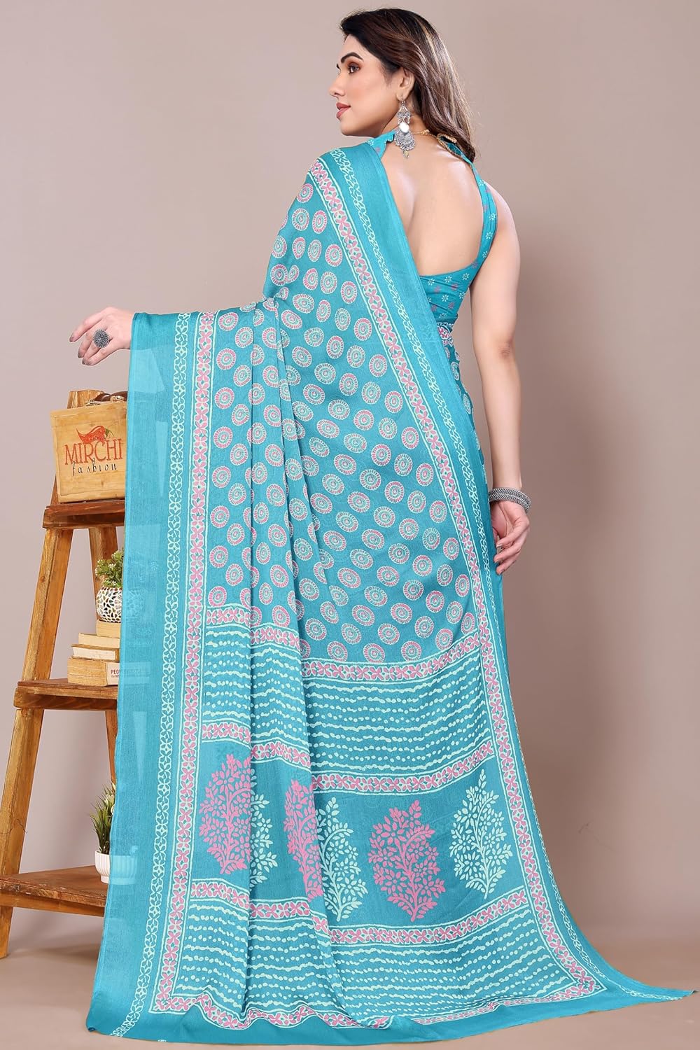 Women's Chiffon Block Printed Saree with Blouse Piece