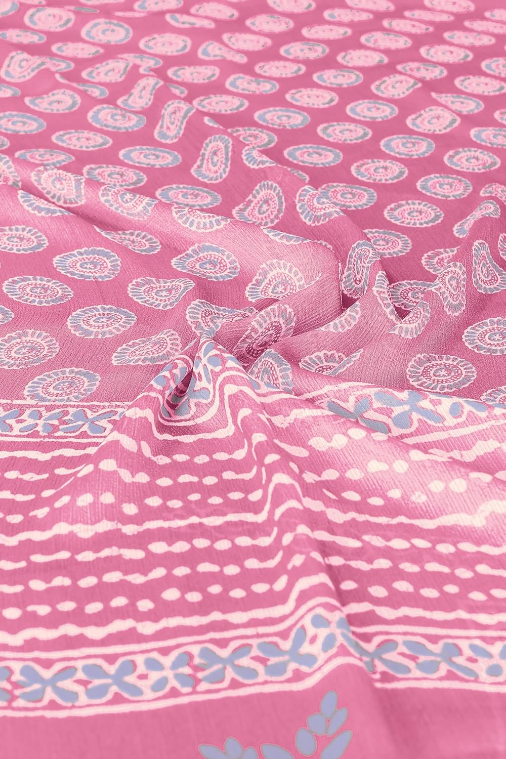 Women's Chiffon Block Printed Saree with Blouse Piece