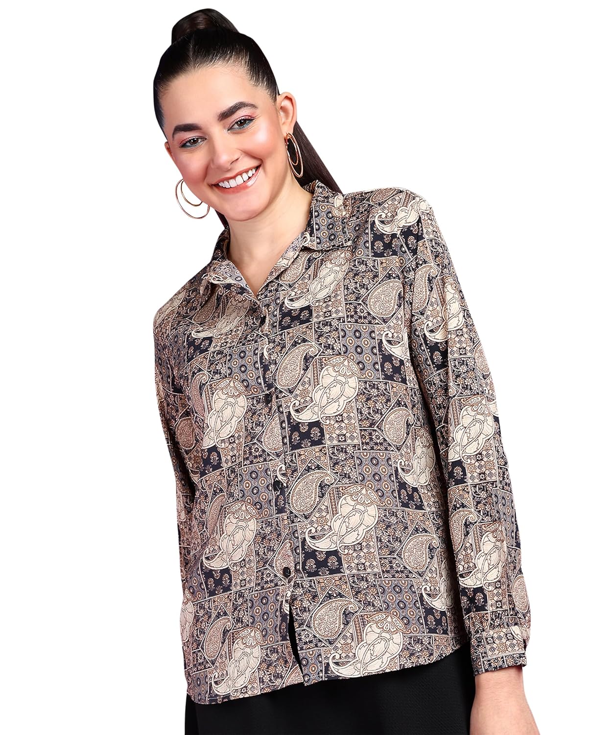 POPWINGS Printed Full-Sleeves Regular-Fit Polyester
