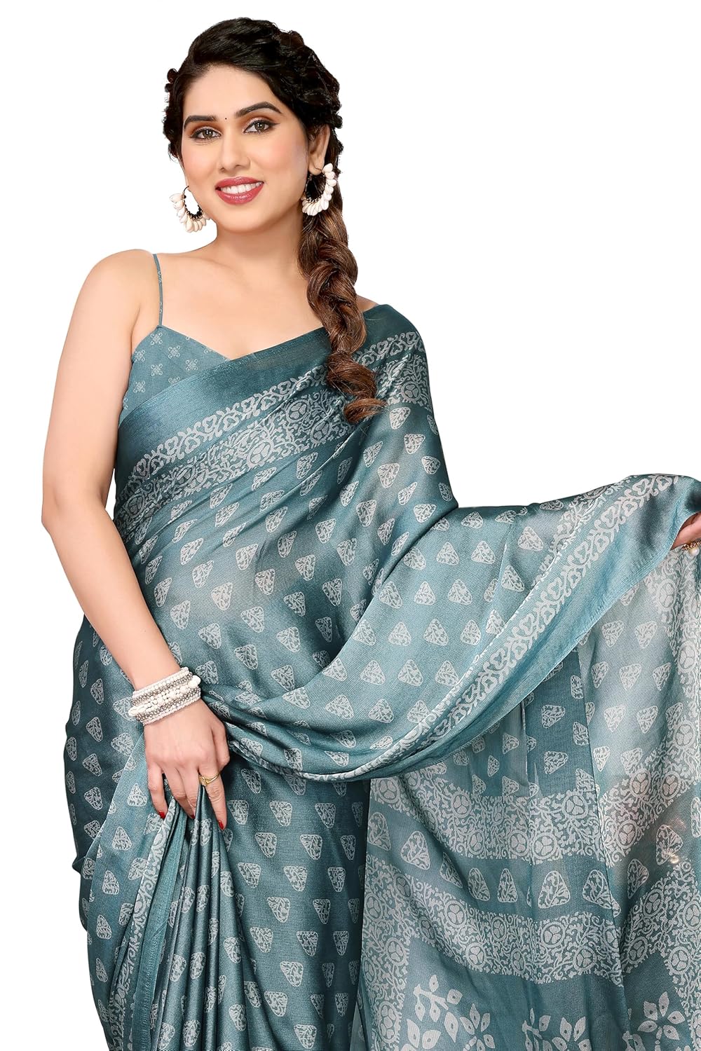 Women's Chiffon Block Printed Saree with Blouse Piece