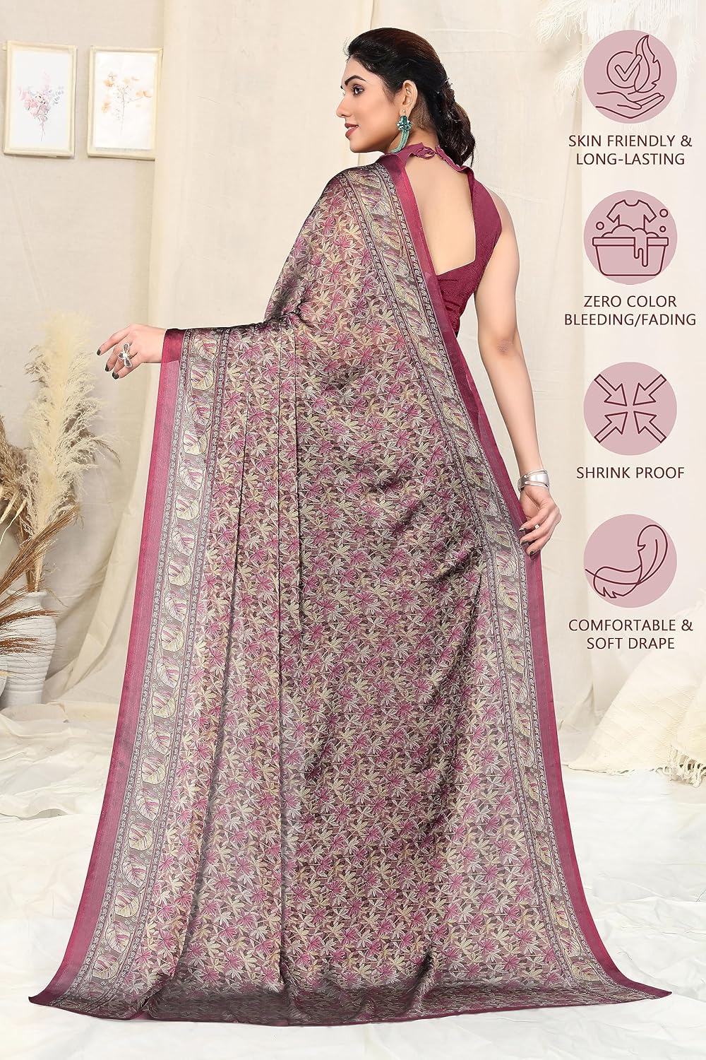 Women's Chiffon Floral Printed Saree with Blouse Piece