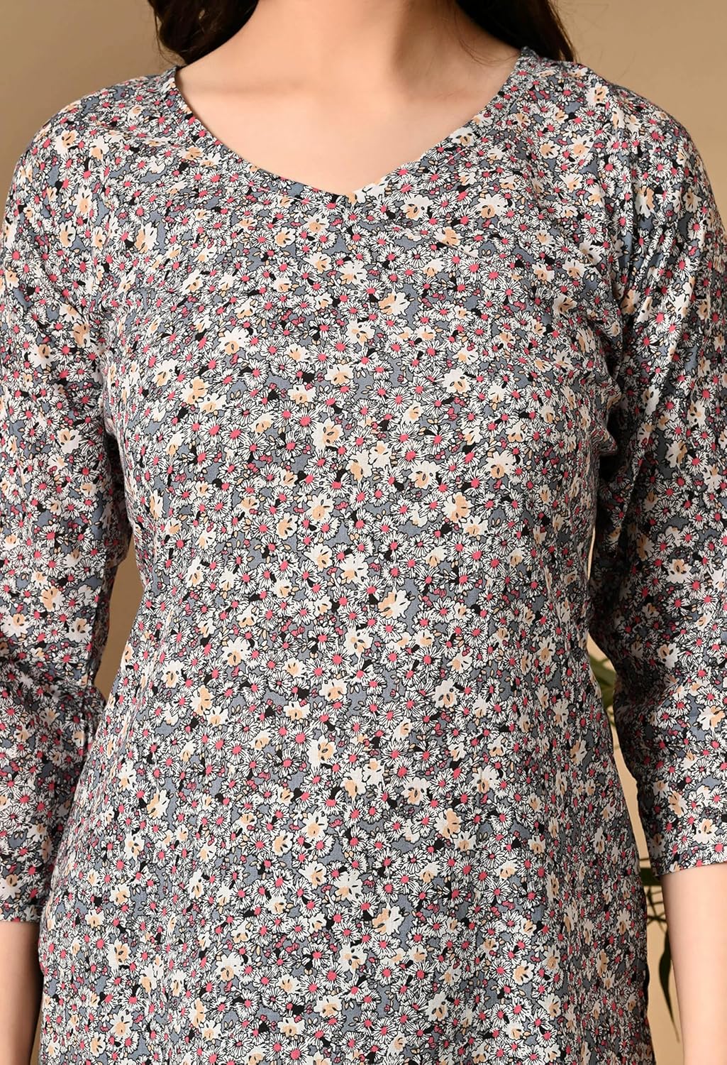 Liboza Cotton Short Kurti for Women V-Neck Shape