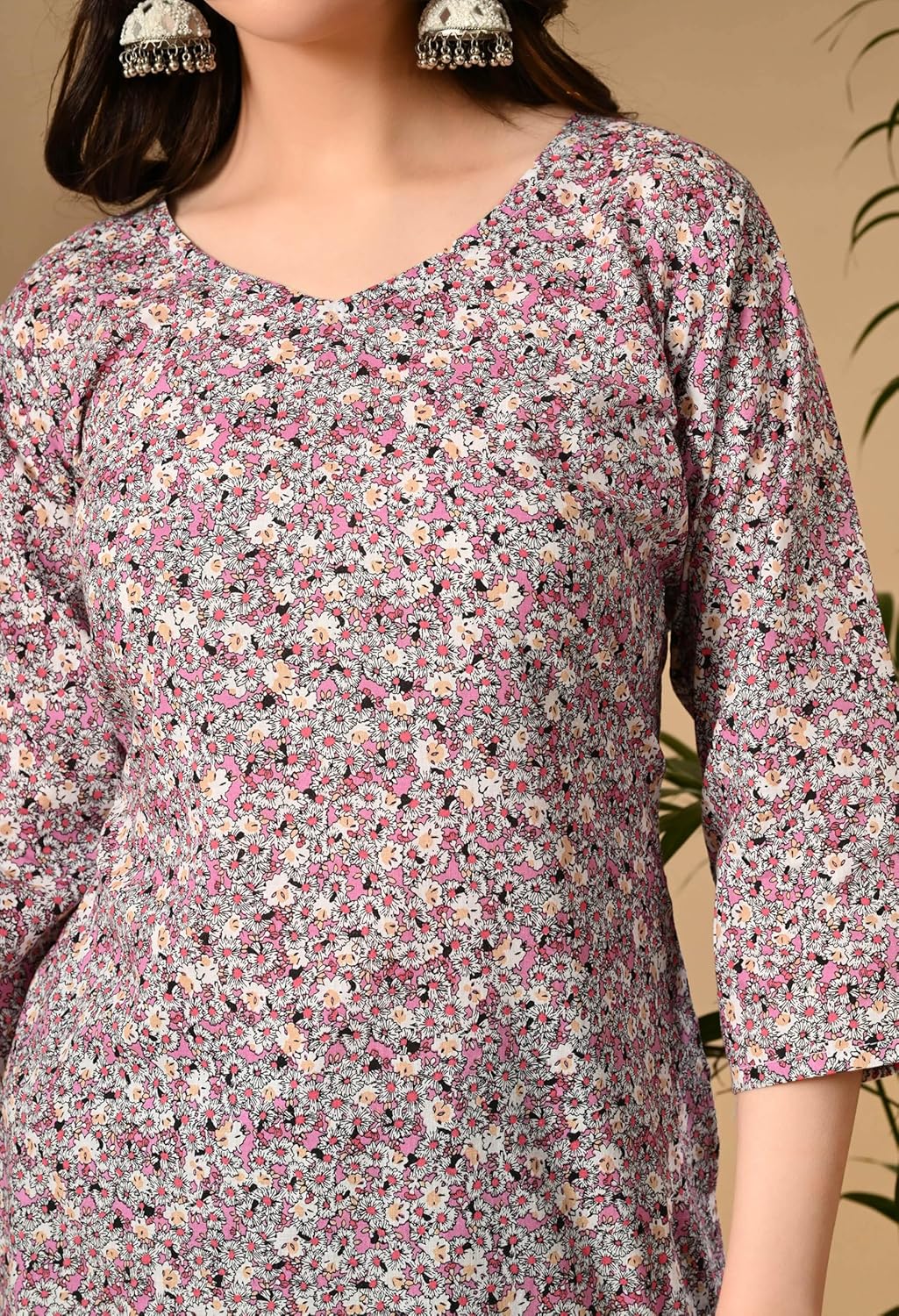 Liboza Cotton Short Kurti for Women V-Neck Shape