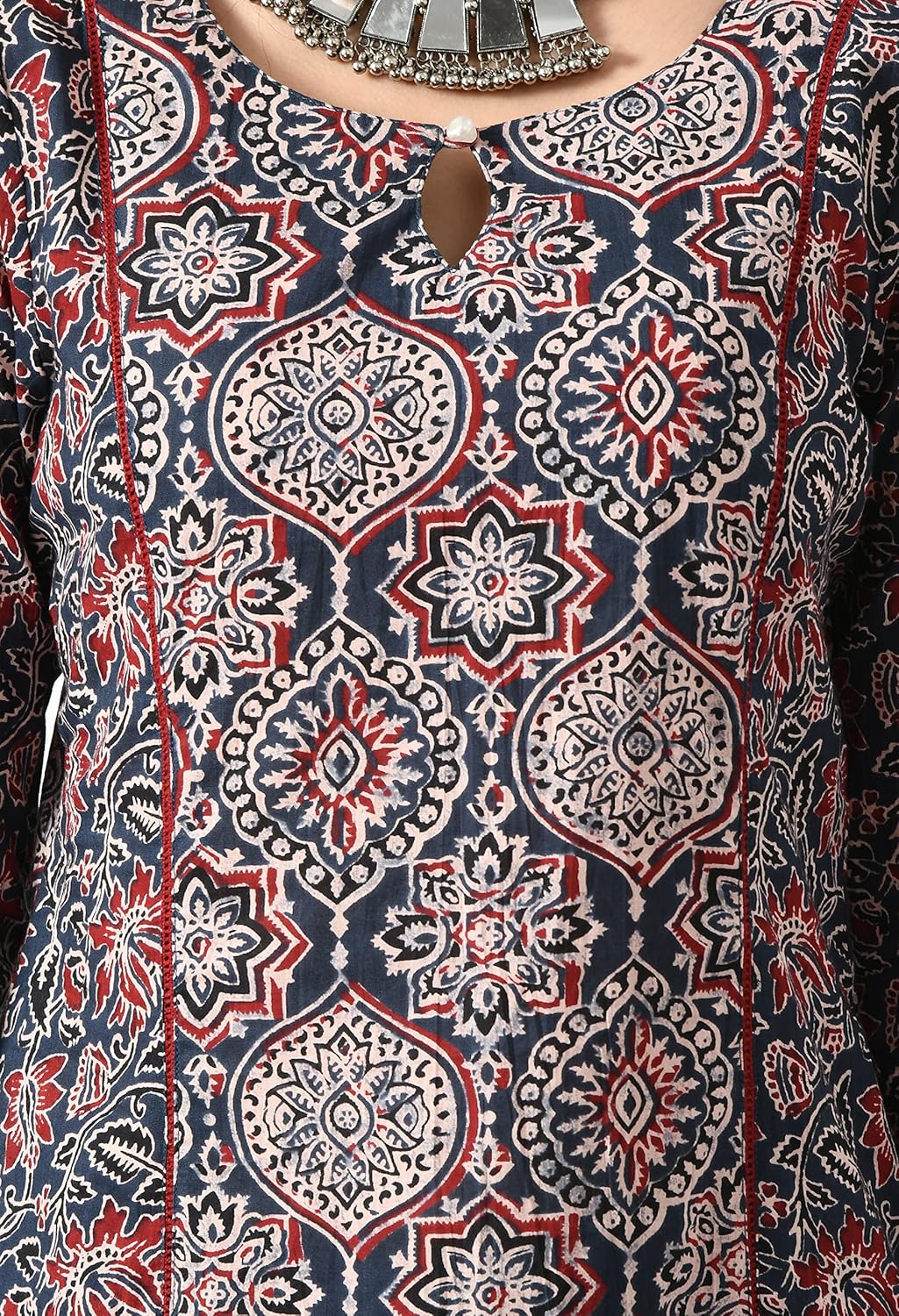 Meesan Women's Cotton 3/4 Slevee Solid Kurta