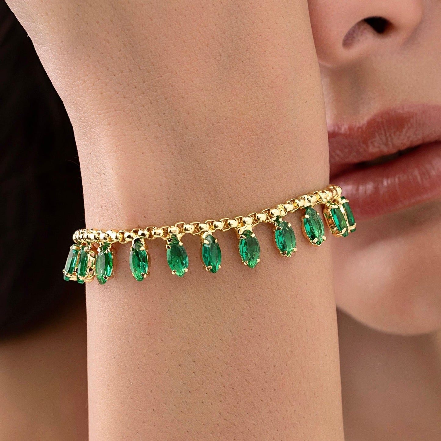 Marquise Crystal Charms-Style Chain Bracelet