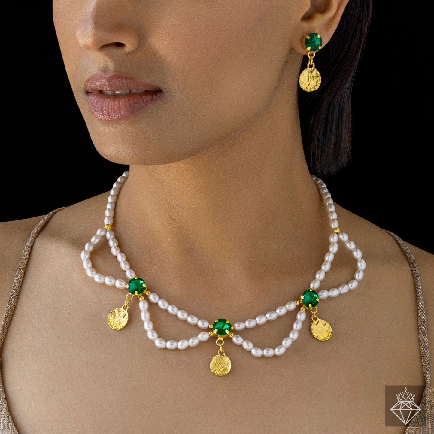 Crystal Pearl Necklace Set With Earrings