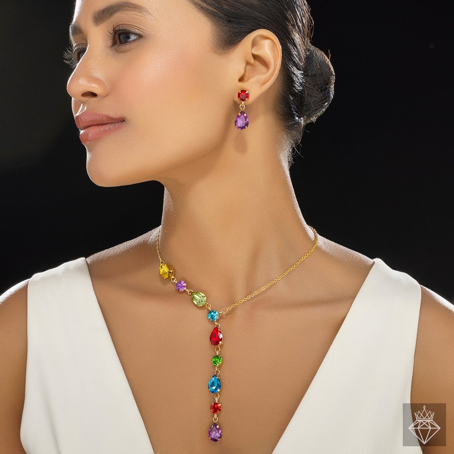 Crystal Y Necklace Set With Earrings