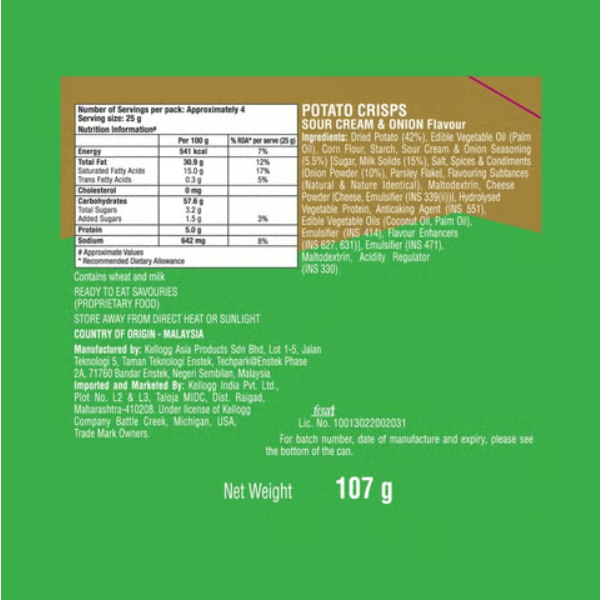 Pringles Sour Cream & Onion Flavour Potato Chips, 107g