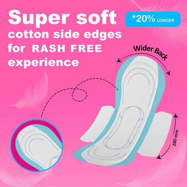 Wonderize Soft Comfort Cotton Sanitary Napkins For Women, 15 Pads, Size - Extra Large with Disposable Bags, Super Saver Pack,Soft Cotton Topsheet for Extra Comfort and Rash Free Periods