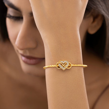 INFINITY Golden Crystal Heart Bangle Bracelet (Adjustable Size)