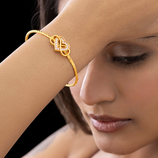 INFINITY Golden Crystal Heart Bangle Bracelet (Adjustable Size)