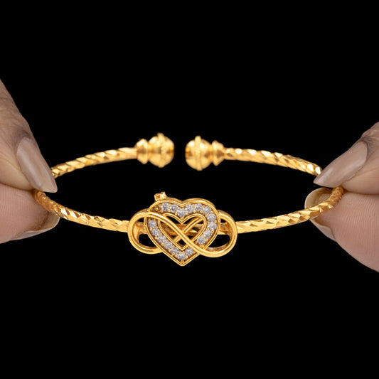 INFINITY Golden Crystal Heart Bangle Bracelet (Adjustable Size)