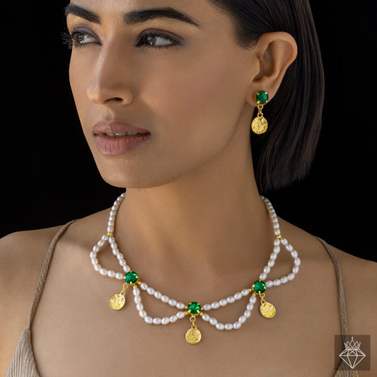 Crystal Pearl Necklace Set With Earrings