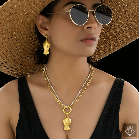 Fish Necklace Set With Earrings