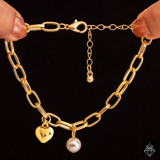 Pearl & Heart Charm Bracelet