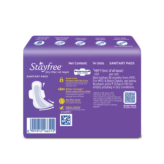 Stayfree DryMax All Nights Ultra Sanitary Pads with Dry Cover - XXL ( Pack of 14)