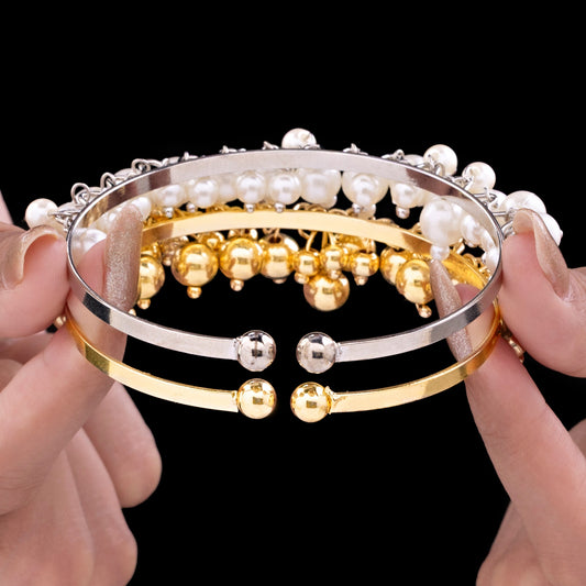 Golden & Pearl Bangle Bracelets Set (Adjustable Size)