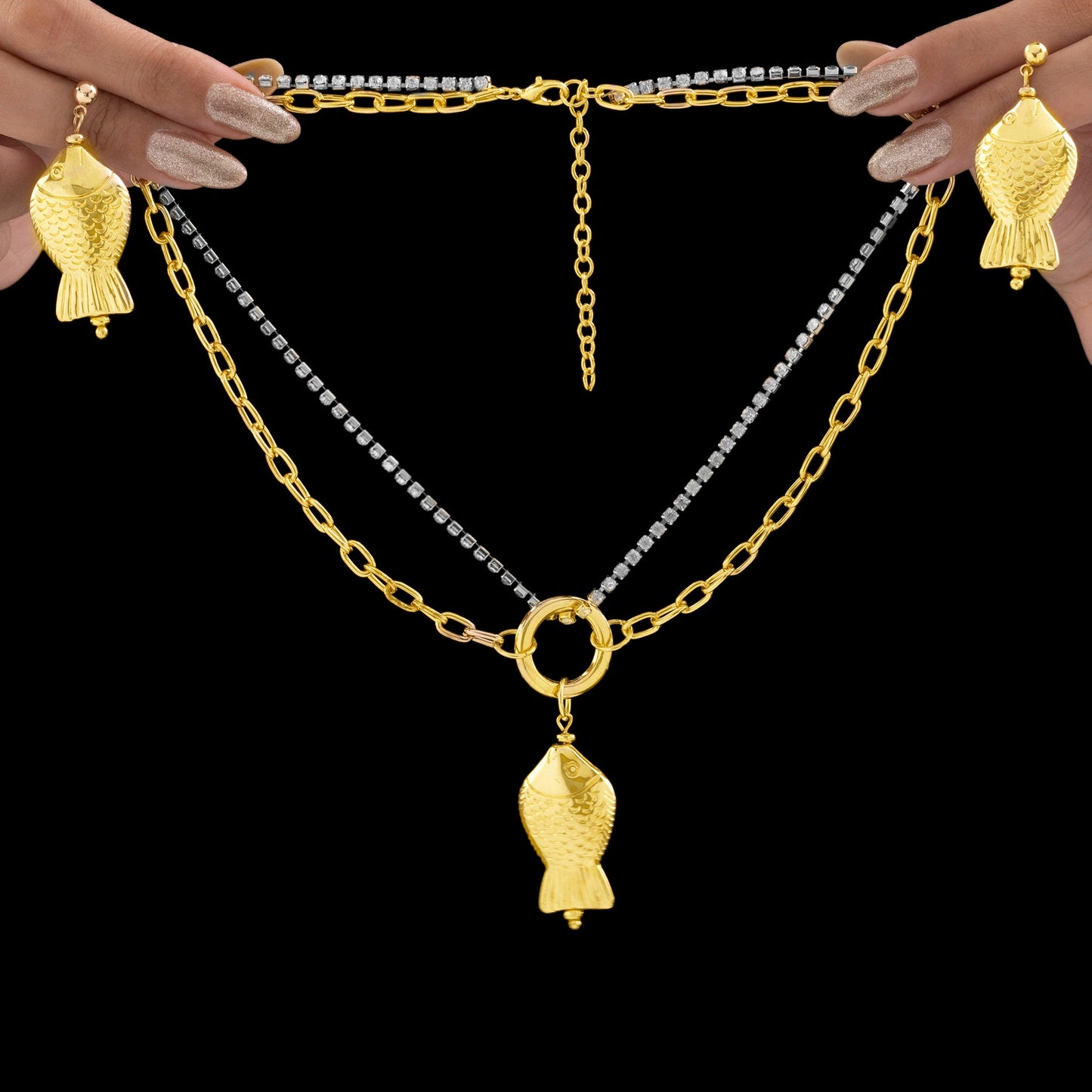 Fish Necklace Set With Earrings