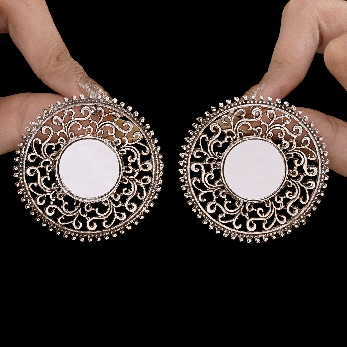 Antique Mirror Oxidised Earrings