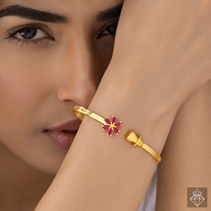 Ruby Flower Bangle Bracelet (Adjustable Size)