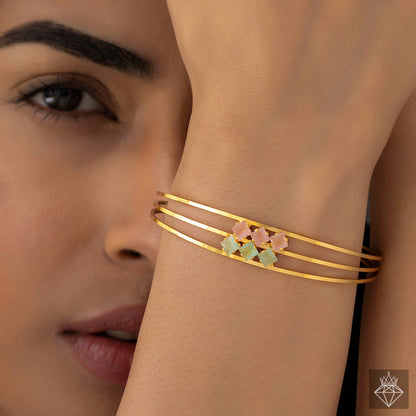Triple Line Crystal Bangle Bracelet (Adjustable Size)