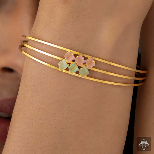 Triple Line Crystal Bangle Bracelet (Adjustable Size)