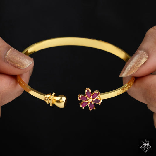 Ruby Flower Bangle Bracelet (Adjustable Size)