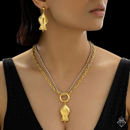 Fish Necklace Set With Earrings