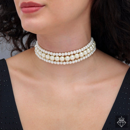 Triple Layer Pearl Choker Necklace Set