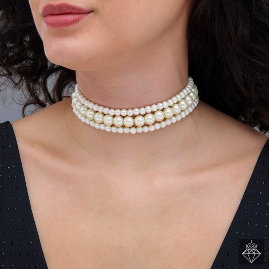 Triple Layer Pearl Choker Necklace Set
