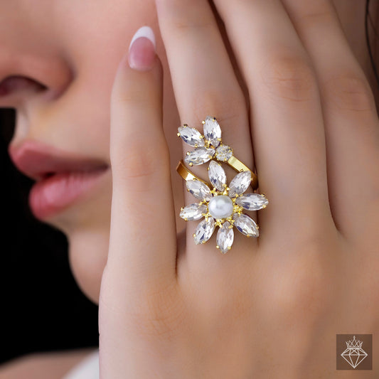 Crystal Flower Ring (Adjustable Size)