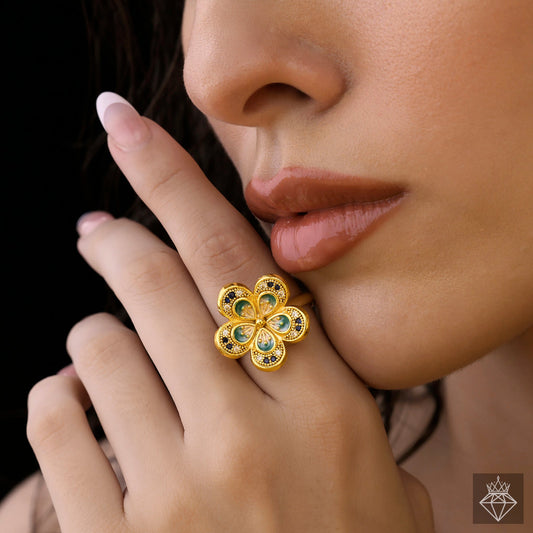 Golden Flower Crystal Ring (Adjustable Size)