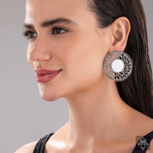 Antique Mirror Oxidised Earrings