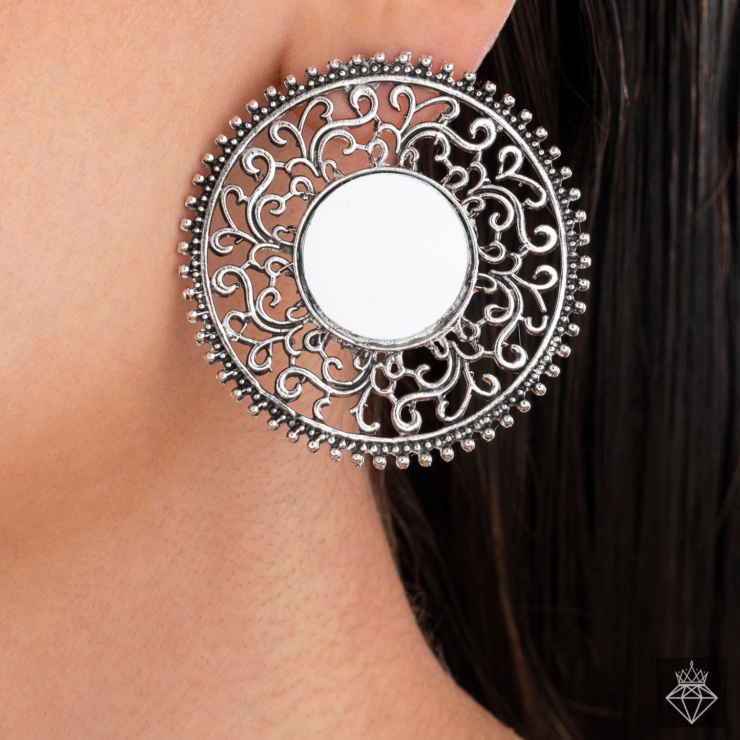Antique Mirror Oxidised Earrings