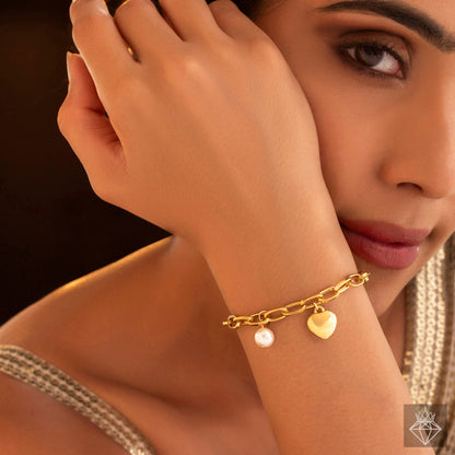 Pearl & Heart Charm Bracelet