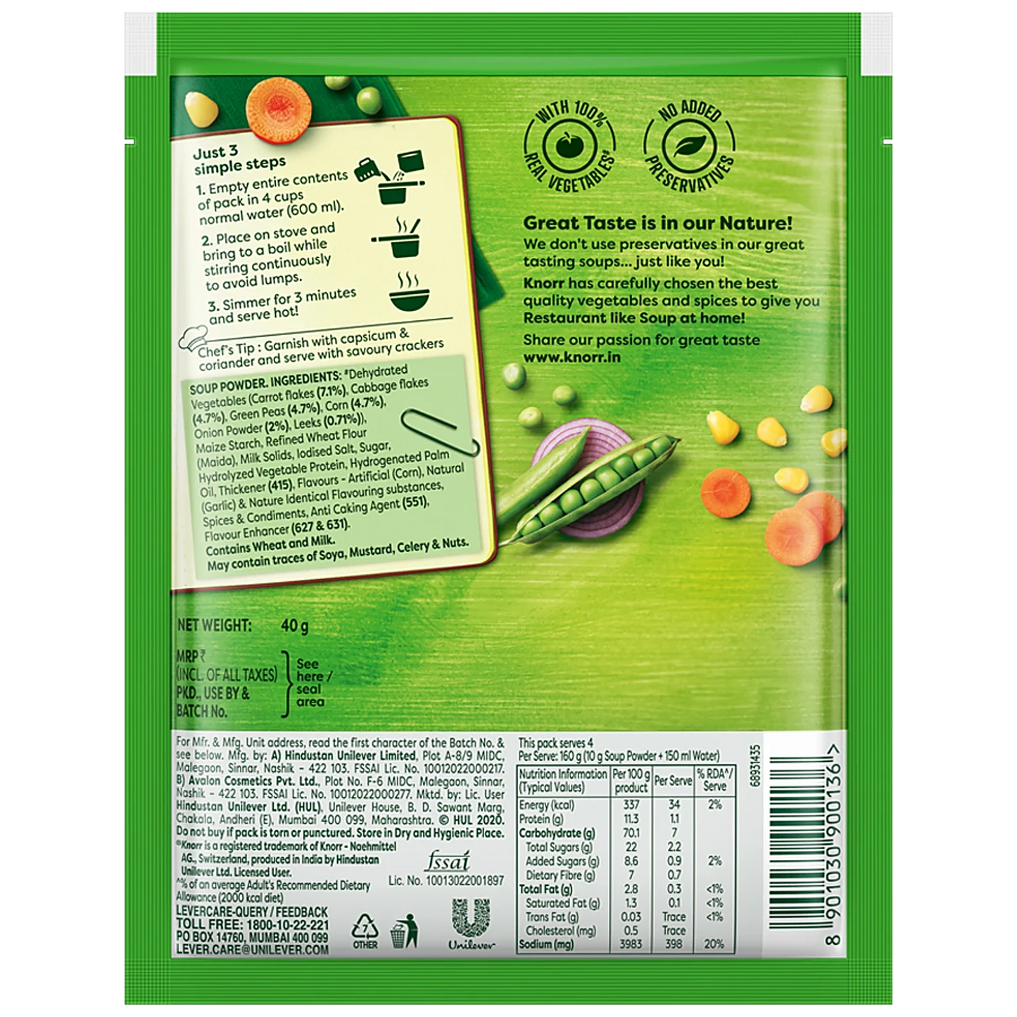 Knorr Mixed Vegetable Soup - No Added Preservatives, 40 g