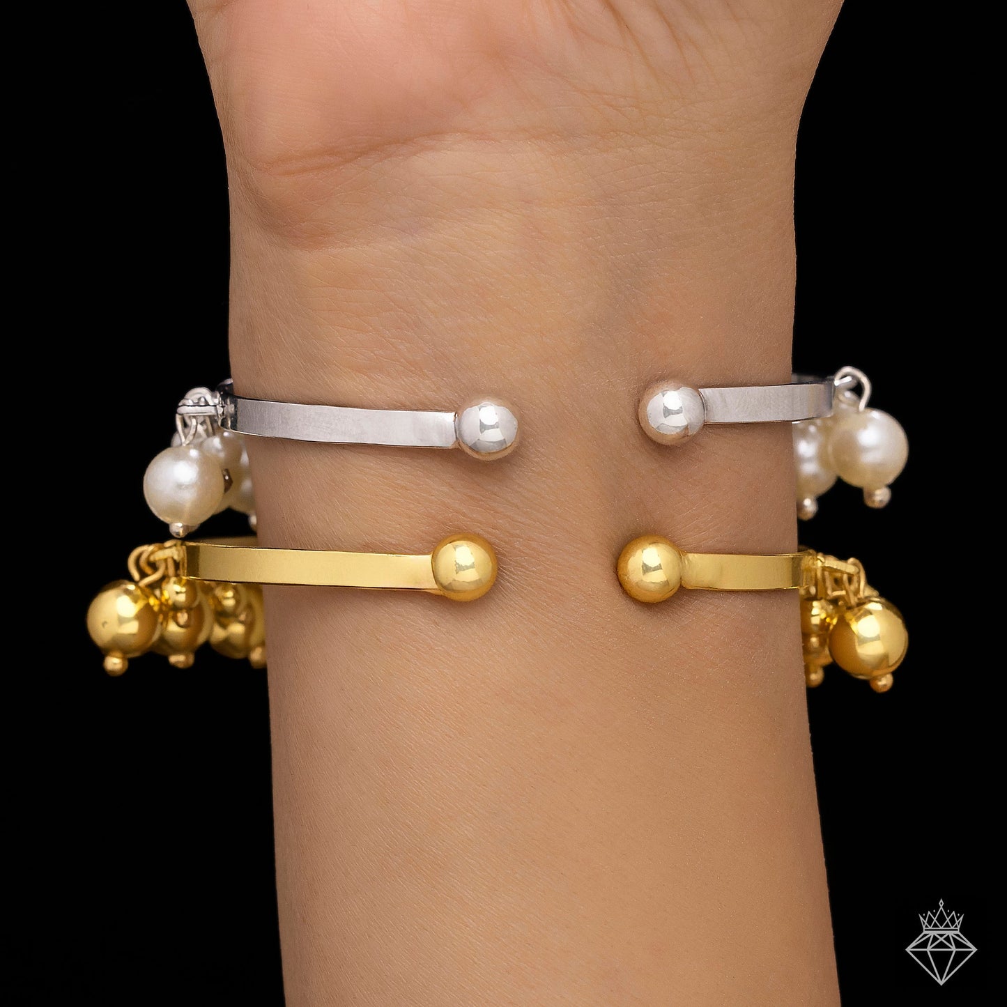 Golden & Pearl Bangle Bracelets Set (Adjustable Size)