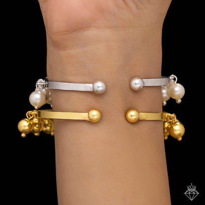 Golden & Pearl Bangle Bracelets Set (Adjustable Size)
