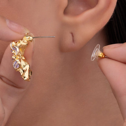 Purple Enamel Bunch of Flowers Statement Earrings