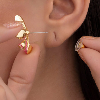 Pink Enamel Lily Flower Studs