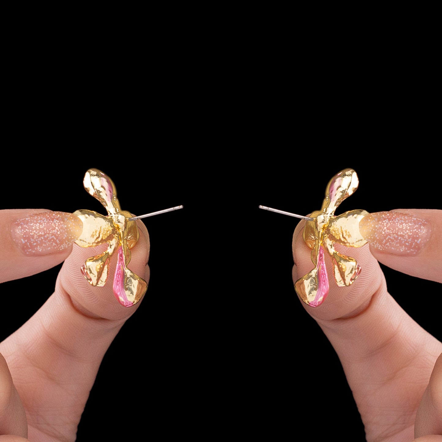 Pink Enamel Lily Flower Studs