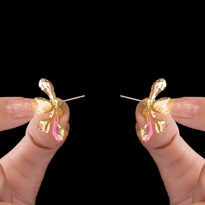 Pink Enamel Lily Flower Studs
