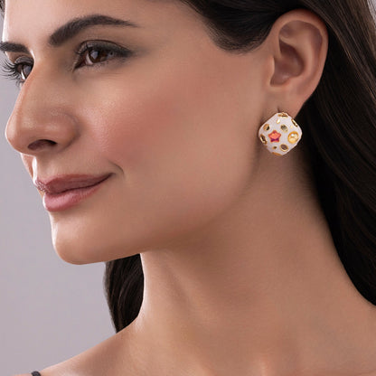 Ivory Enamel Square Crystal Tops