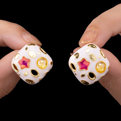 Ivory Enamel Square Crystal Tops