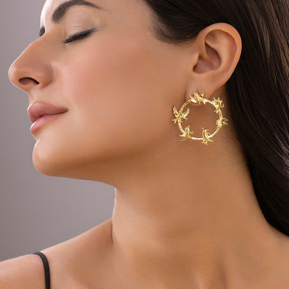 Birds Detailing Round Statement Earrings