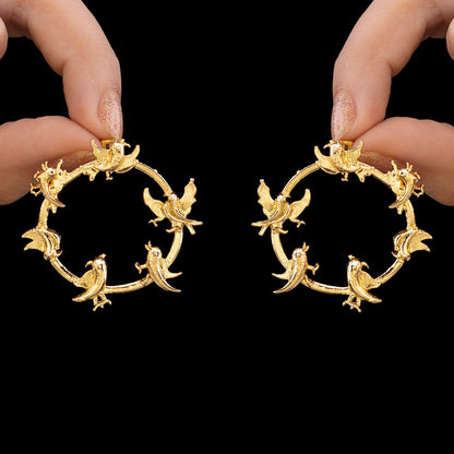 Birds Detailing Round Statement Earrings