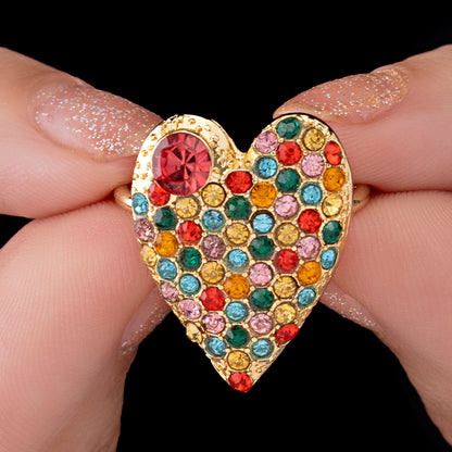 Multi-Color Crystal Studded Heart-Shaped Ring