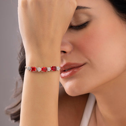 Ruby Red Crystals Bracelet with AD Stones (Adjustable Size)