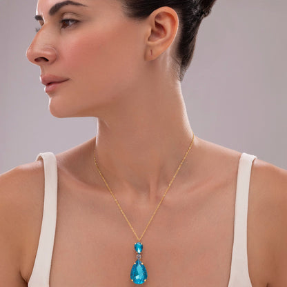 Aquamarine Drop Crystal Pendant Necklace