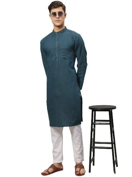 Aarsha Red Printed Cotton Men's Long Kurta